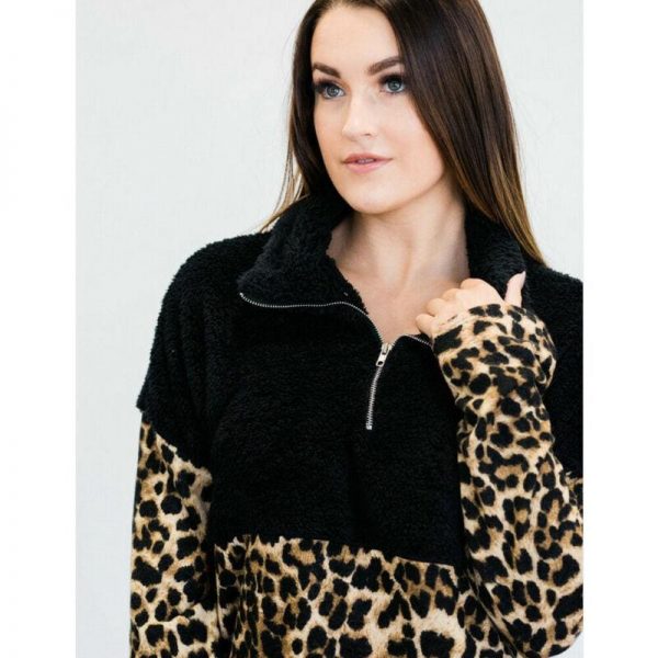 The Best Fashion Women Autumn Winter Hoodie Sweatshirt Leopard Patchwork Jumper Sweater Hooded Pullover Coat Tops Online - Takalr