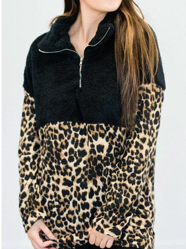 The Best Fashion Women Autumn Winter Hoodie Sweatshirt Leopard Patchwork Jumper Sweater Hooded Pullover Coat Tops Online - Takalr