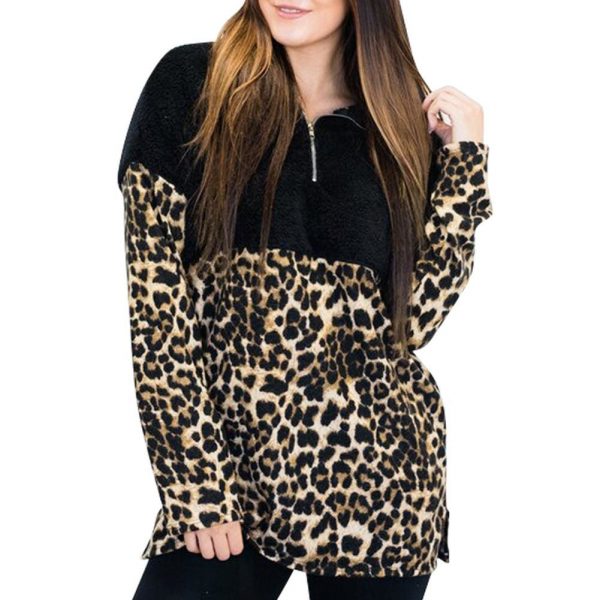 The Best Fashion Women Autumn Winter Hoodie Sweatshirt Leopard Patchwork Jumper Sweater Hooded Pullover Coat Tops Online - Takalr