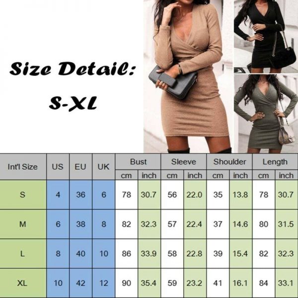 The Best Fashion Women Autumn Winter Long Sleeve Bodycon Mini Dresses Sexy Ladies Casual V Neck Jumper Party Dress Online - Takalr