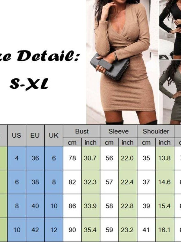 The Best Fashion Women Autumn Winter Long Sleeve Bodycon Mini Dresses Sexy Ladies Casual V Neck Jumper Party Dress Online - Takalr