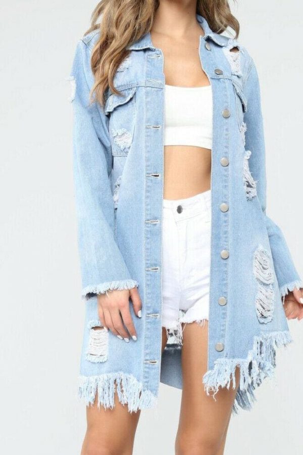 The Best Fashion Women Autumn Winter Top Oversized Holes Ripped Denim Jacket Coats Ladies Casual Outwear Streetwear Plus Size Online - Takalr