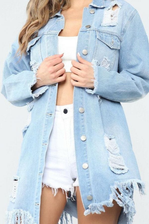 The Best Fashion Women Autumn Winter Top Oversized Holes Ripped Denim Jacket Coats Ladies Casual Outwear Streetwear Plus Size Online - Takalr