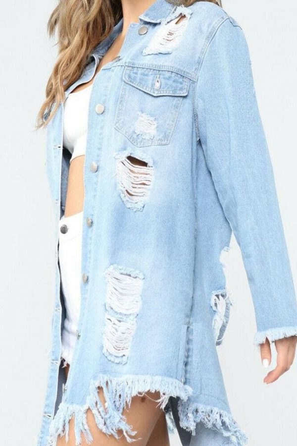 The Best Fashion Women Autumn Winter Top Oversized Holes Ripped Denim Jacket Coats Ladies Casual Outwear Streetwear Plus Size Online - Takalr