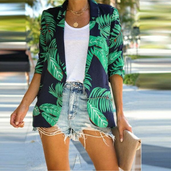 The Best Fashion Women Blazer Lady Office Outerwears Floral Slim Casual Suit V Neck Lady Women Jacket Coat Vintage Streetwear Online - Takalr