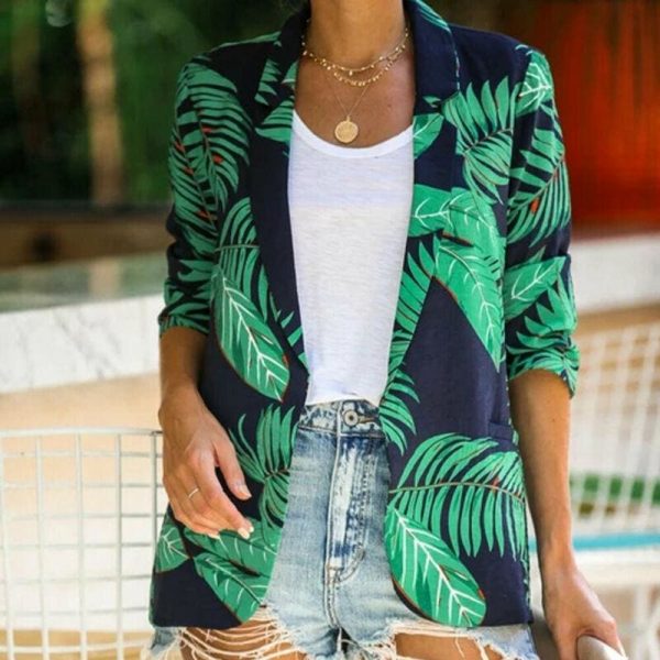 The Best Fashion Women Blazer Lady Office Outerwears Floral Slim Casual Suit V Neck Lady Women Jacket Coat Vintage Streetwear Online - Takalr