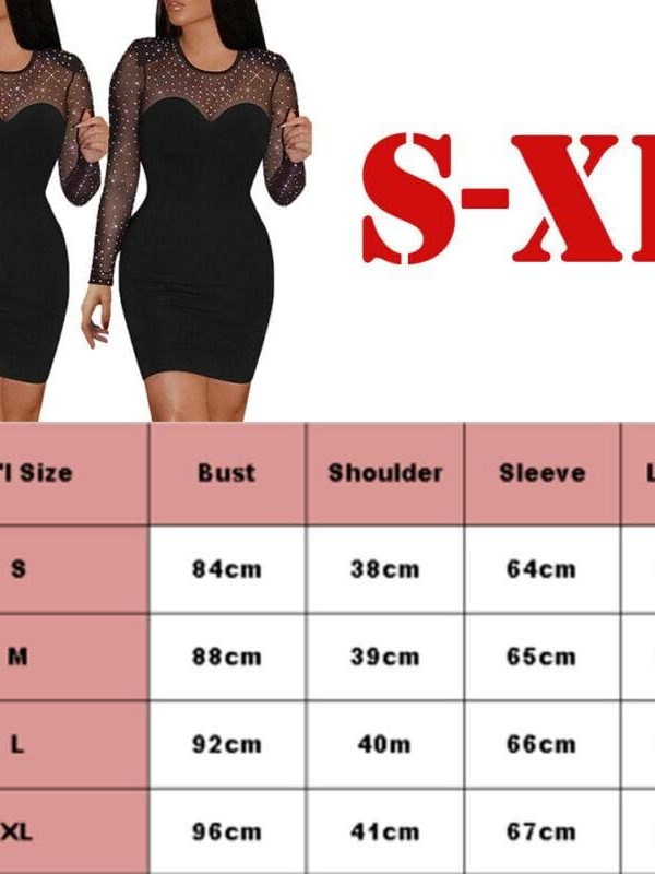 The Best Fashion Women Bodycon Mini Dress Elegant Mesh Sheer Long Sleeve Slim Stretch Ladies Dresses Online - Takalr