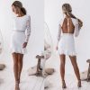 The Best Fashion Women Bodycon Women Sexy Long Sleeve Backless Lace Dress Cascading Contrast Ruffles Floral Mini Party Hollow out Dress Online - Takalr