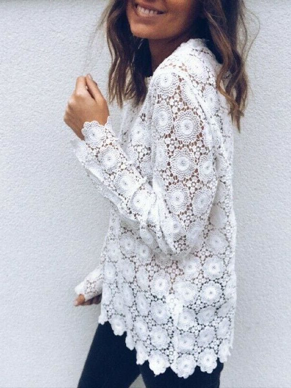 The Best Fashion Women Boho Beach Holiday Summer Loose Casual Chiffon Lace Floral Embroider White Tops Femme Ladies Mesh Shirt Online - Takalr