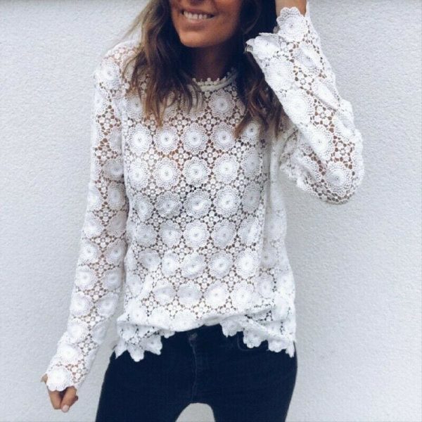 The Best Fashion Women Boho Beach Holiday Summer Loose Casual Chiffon Lace Floral Embroider White Tops Femme Ladies Mesh Shirt Online - Takalr