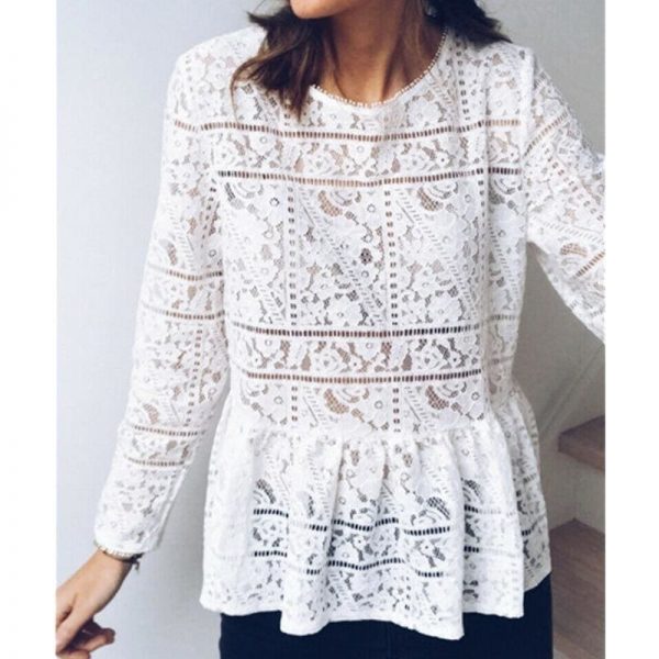 The Best Fashion Women Boho Beach Holiday Summer Loose Casual Chiffon Lace Ruffled Embroider White Tops Femme Ladies Mesh Blouse Online - Takalr