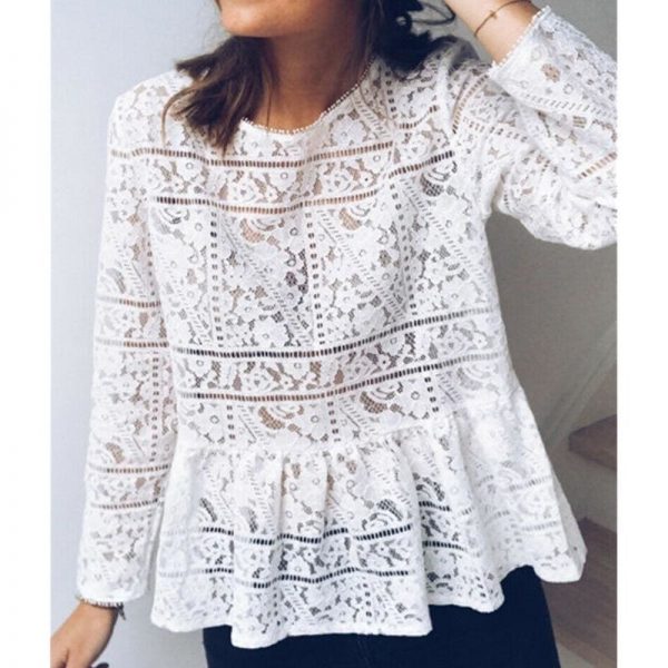 The Best Fashion Women Boho Beach Holiday Summer Loose Casual Chiffon Lace Ruffled Embroider White Tops Femme Ladies Mesh Blouse Online - Takalr