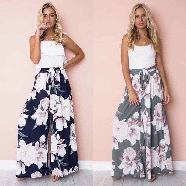 The Best Fashion Women Boho Floral High Waist Long Pants Palazzo Baggy Wide Leg Ladies Summer Loose Casual Trousers Online - Takalr