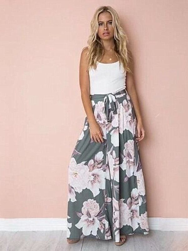 The Best Fashion Women Boho Floral High Waist Long Pants Palazzo Baggy Wide Leg Ladies Summer Loose Casual Trousers Online - Takalr