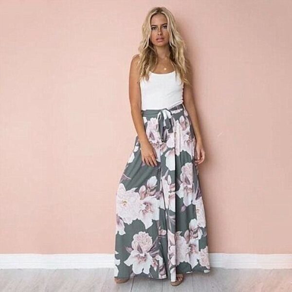 The Best Fashion Women Boho Floral High Waist Long Pants Palazzo Baggy Wide Leg Ladies Summer Loose Casual Trousers Online - Takalr