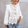 The Best Fashion Women Boho Puff Sleeve Floral Lace White Tops Blouses Hollow Out Office Elegant Ladies Shirt Party Tops Online - Takalr