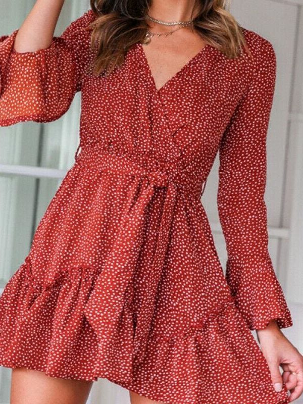 The Best Fashion Women Boho Ruffle Floral Holiday Mini Sun Dress Frill Ladies Summer Autumn Beach Print Party Mini Dress Online - Takalr