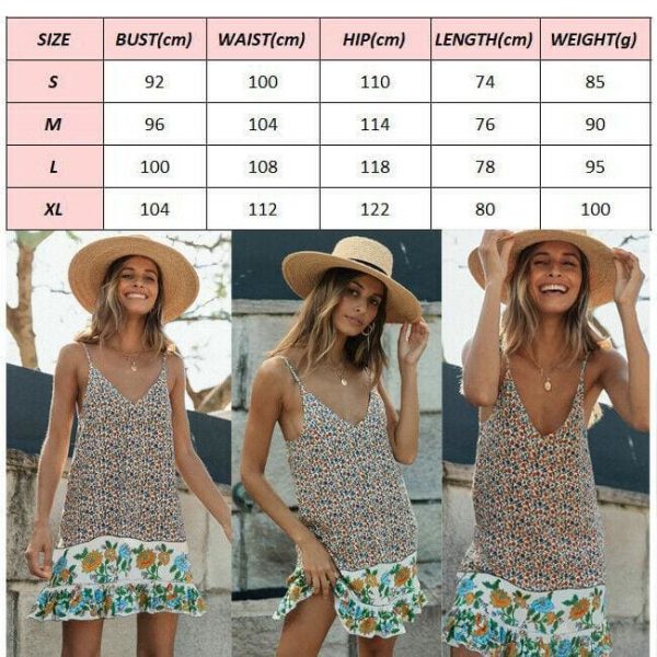 The Best Fashion Women Boho Strappy Sexy V-Neck Floral Mini Dress Holiday Beach Sundress Casual Loose Summer Dresses Online - Takalr