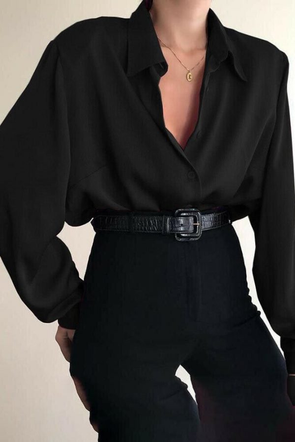 The Best Fashion Women Button Down Blouse Shirts Ladies Autumn Long Sleeve Casual V-Neck Loose OL Work Blouse Tops Online - Takalr