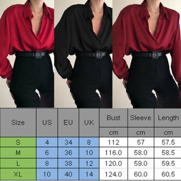 The Best Fashion Women Button Down Blouse Shirts Ladies Autumn Long Sleeve Casual V-Neck Loose OL Work Blouse Tops Online - Takalr