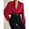 The Best Fashion Women Button Down Blouse Shirts Ladies Autumn Long Sleeve Casual V-Neck Loose OL Work Blouse Tops Online - Takalr