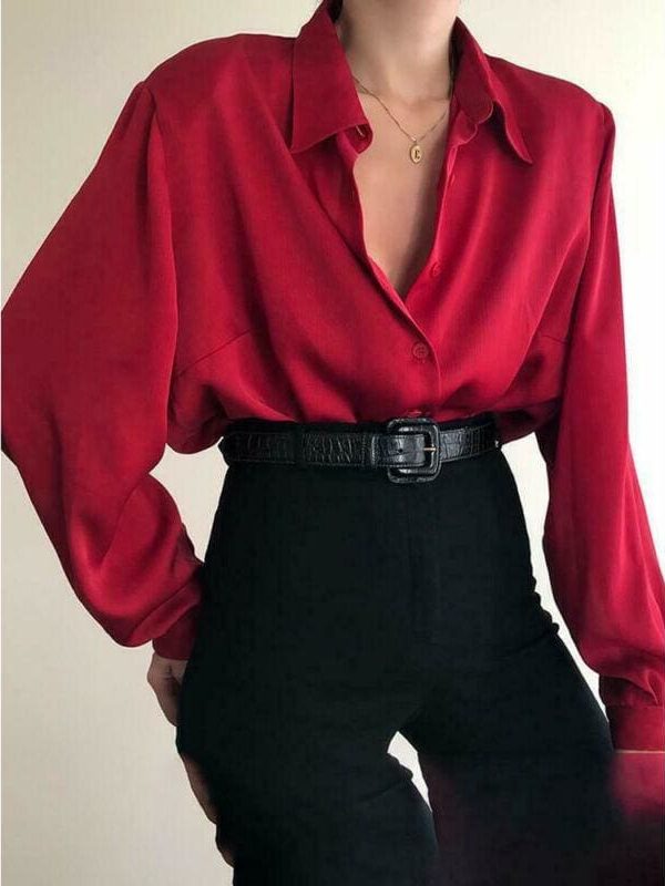 The Best Fashion Women Button Down Blouse Shirts Ladies Autumn Long Sleeve Casual V-Neck Loose OL Work Blouse Tops Online - Takalr