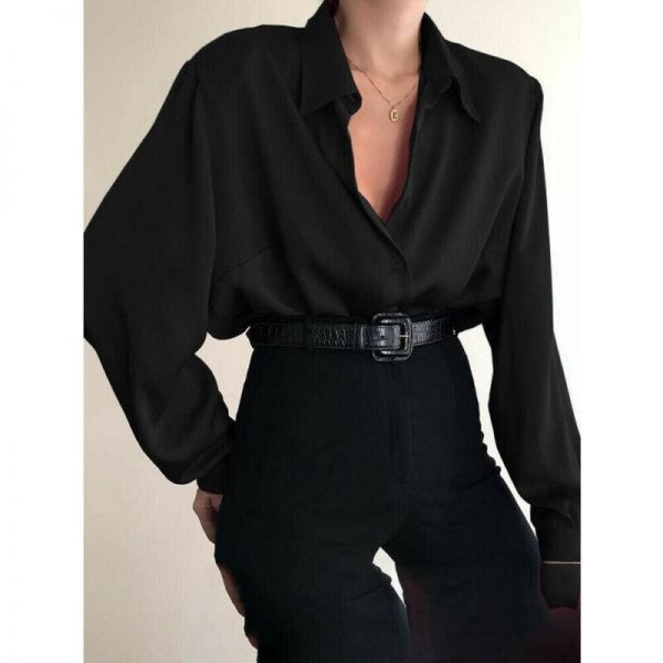 The Best Fashion Women Button Down Blouse Shirts Ladies Autumn Long Sleeve Casual V-Neck Loose OL Work Blouse Tops Online - Takalr