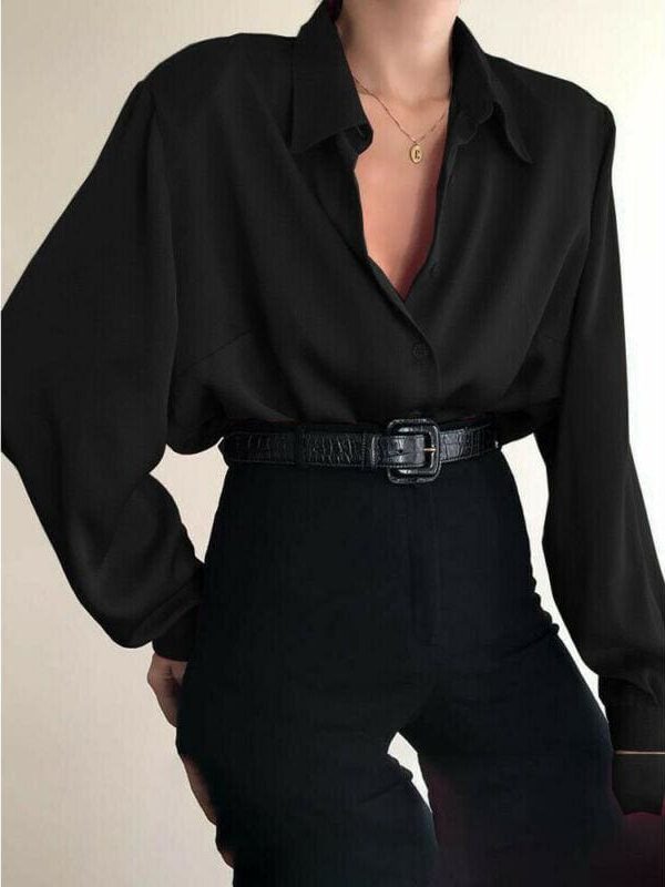 The Best Fashion Women Button Down Blouse Shirts Ladies Autumn Long Sleeve Casual V-Neck Loose OL Work Blouse Tops Online - Takalr