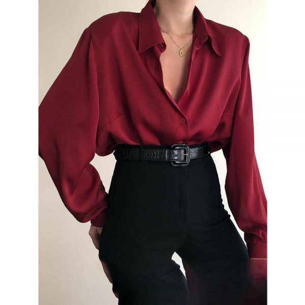 The Best Fashion Women Button Down Blouse Shirts Ladies Autumn Long Sleeve Casual V-Neck Loose OL Work Blouse Tops Online - Takalr