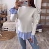 The Best Fashion Women Casual Bowknot Round Neck Pullover Blouse Tops Autumn Lady Long Sleeve Patchwork Sweater Jumper Shirt Online - Takalr