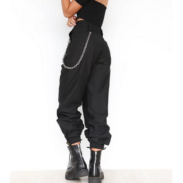 The Best Fashion Women Casual Hip Hop Loose Visual Rock Chain Trousers Dance High Waist Cargo Pants Plus Size Online - Takalr