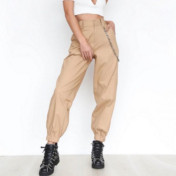 The Best Fashion Women Casual Hip Hop Loose Visual Rock Chain Trousers Dance High Waist Cargo Pants Plus Size Online - Takalr