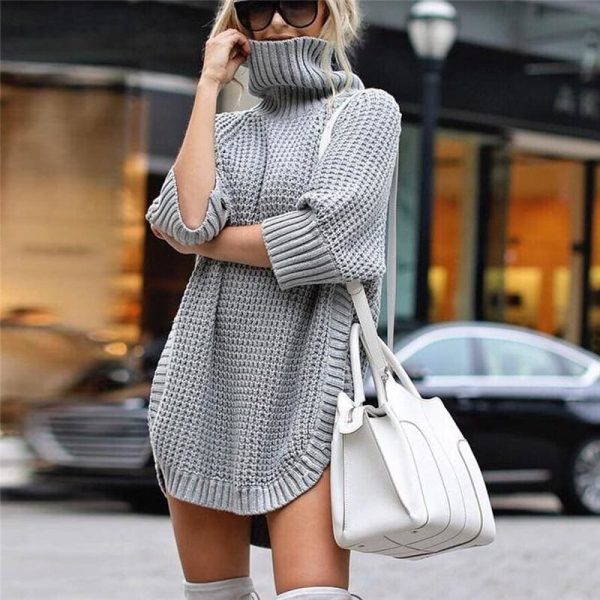 The Best Fashion Women Casual Irregular Long Sweater Dress Knitted Sweater Top Online - Takalr