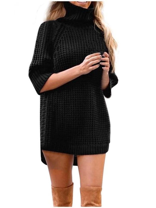 The Best Fashion Women Casual Irregular Long Sweater Dress Knitted Sweater Top Online - Takalr