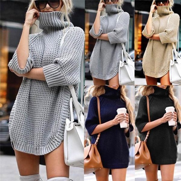 The Best Fashion Women Casual Irregular Long Sweater Dress Knitted Sweater Top Online - Takalr