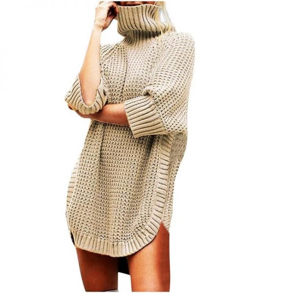 The Best Fashion Women Casual Irregular Long Sweater Dress Knitted Sweater Top Online - Takalr