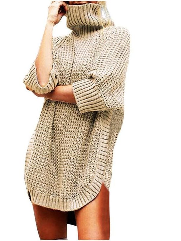 The Best Fashion Women Casual Irregular Long Sweater Dress Knitted Sweater Top Online - Takalr