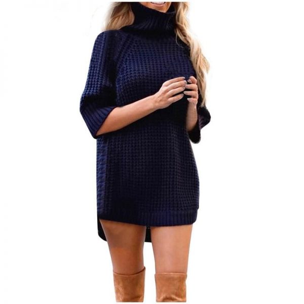 The Best Fashion Women Casual Irregular Long Sweater Dress Knitted Sweater Top Online - Takalr