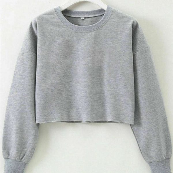 The Best Fashion Women Casual Long Sleeve Solid Sweatshirt Jumper Summer Autumn Holiday Casual Sportwear Crop Top Loose Pullover Coat Online - Takalr