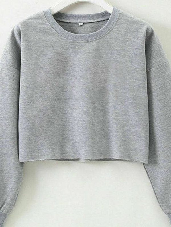 The Best Fashion Women Casual Long Sleeve Solid Sweatshirt Jumper Summer Autumn Holiday Casual Sportwear Crop Top Loose Pullover Coat Online - Takalr