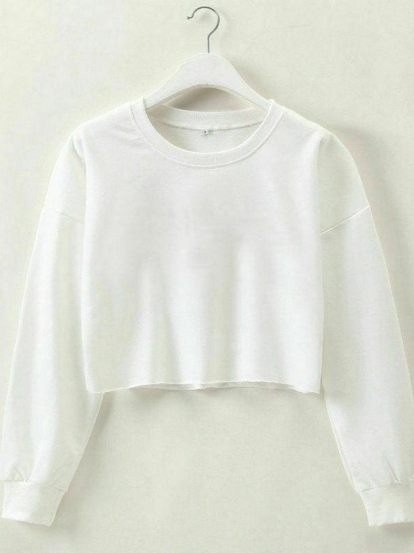 The Best Fashion Women Casual Long Sleeve Solid Sweatshirt Jumper Summer Autumn Holiday Casual Sportwear Crop Top Loose Pullover Coat Online - Takalr