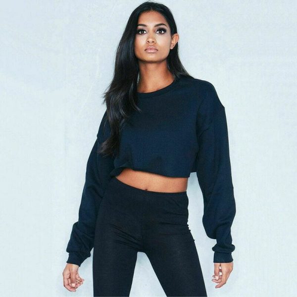 The Best Fashion Women Casual Long Sleeve Solid Sweatshirt Jumper Summer Autumn Holiday Casual Sportwear Crop Top Loose Pullover Coat Online - Takalr