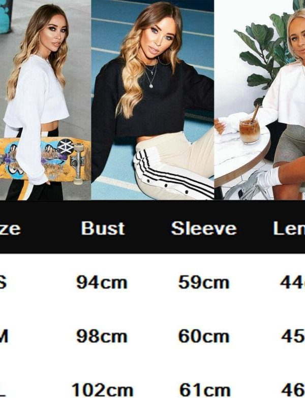 The Best Fashion Women Casual Long Sleeve Solid Sweatshirt Jumper Summer Autumn Holiday Casual Sportwear Crop Top Loose Pullover Coat Online - Takalr