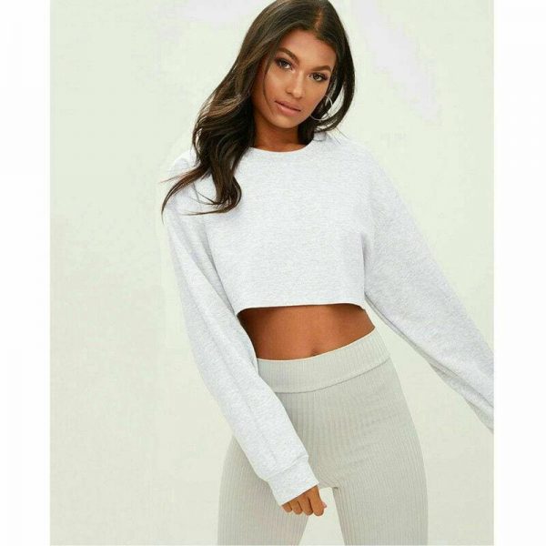 The Best Fashion Women Casual Long Sleeve Solid Sweatshirt Jumper Summer Autumn Holiday Casual Sportwear Crop Top Loose Pullover Coat Online - Takalr