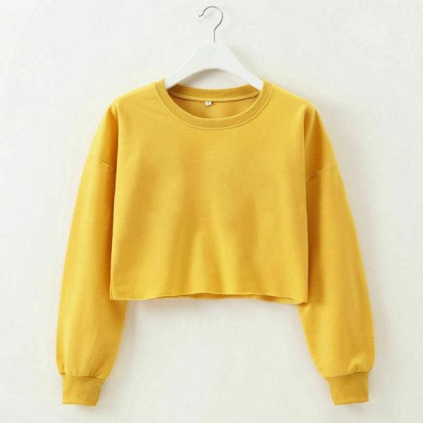 The Best Fashion Women Casual Long Sleeve Solid Sweatshirt Jumper Summer Autumn Holiday Casual Sportwear Crop Top Loose Pullover Coat Online - Takalr