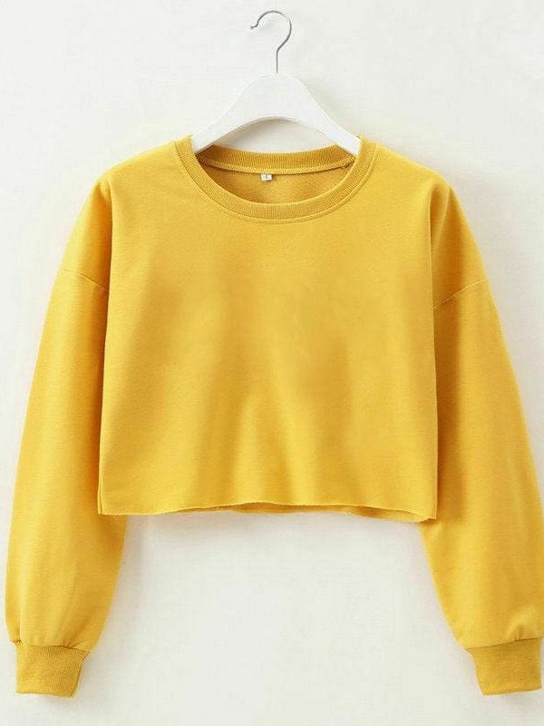 The Best Fashion Women Casual Long Sleeve Solid Sweatshirt Jumper Summer Autumn Holiday Casual Sportwear Crop Top Loose Pullover Coat Online - Takalr