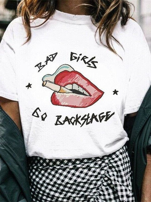 The Best Fashion Women Casual Summer Short Sleeve 2019 New Cool Girls Red Lips Print Loose T-Shirt Ladies Tops Tee Online - Takalr