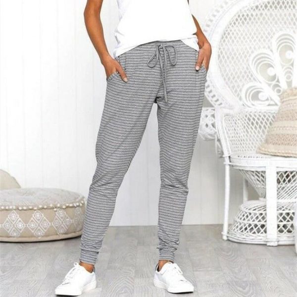 The Best Fashion Women Casual Sweatpants Stripes Drawstring Loose Jogger Dance Harem Pants Sports Baggy Slacks Trousers Online - Takalr