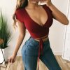 The Best Fashion Women Casual Vest Tank Tops Sexy Ladies Summer Off Shoulder Short Sleeve V-Neck Solid Blouse Shirt Online - Takalr