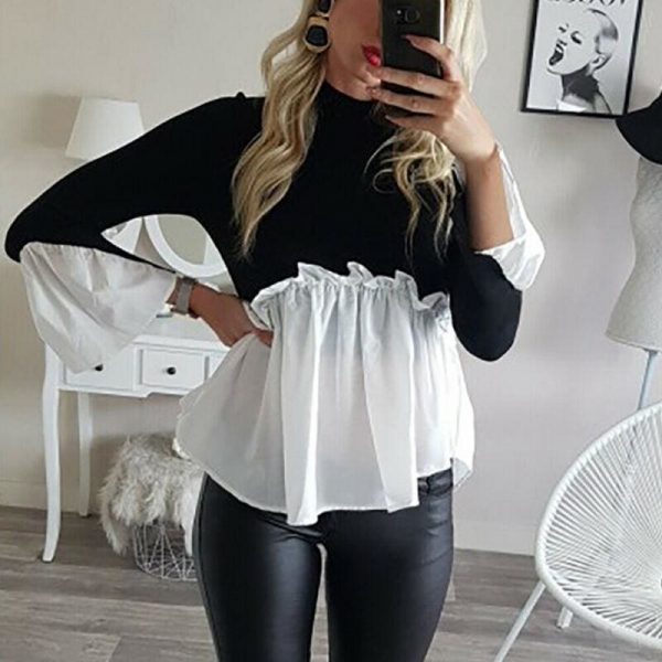 The Best Fashion Women Crew Neck Long Sleeve Tops Autumn Ladies Casual Ruffle Hem T Shirt Pullover Tops weater Jumper Online - Takalr